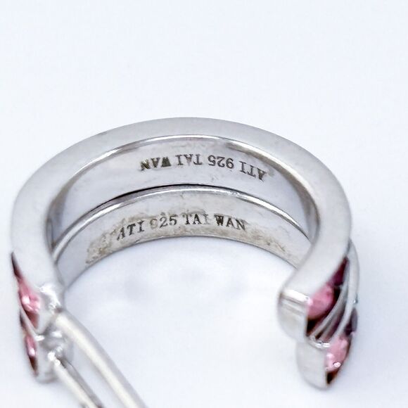 Vintage ATI Taiwan Sterling Silver 925 Rainbow CZ Hoop Earrings - Picture 5 of 8